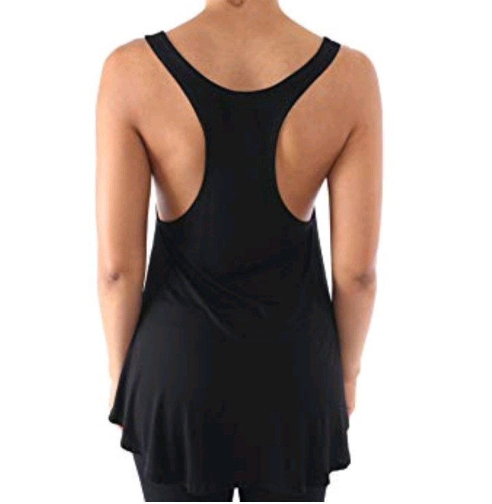 Black Wide Arm Workout Boyfriend Racerback Gym Stretchy Lounge Solid Tank Top