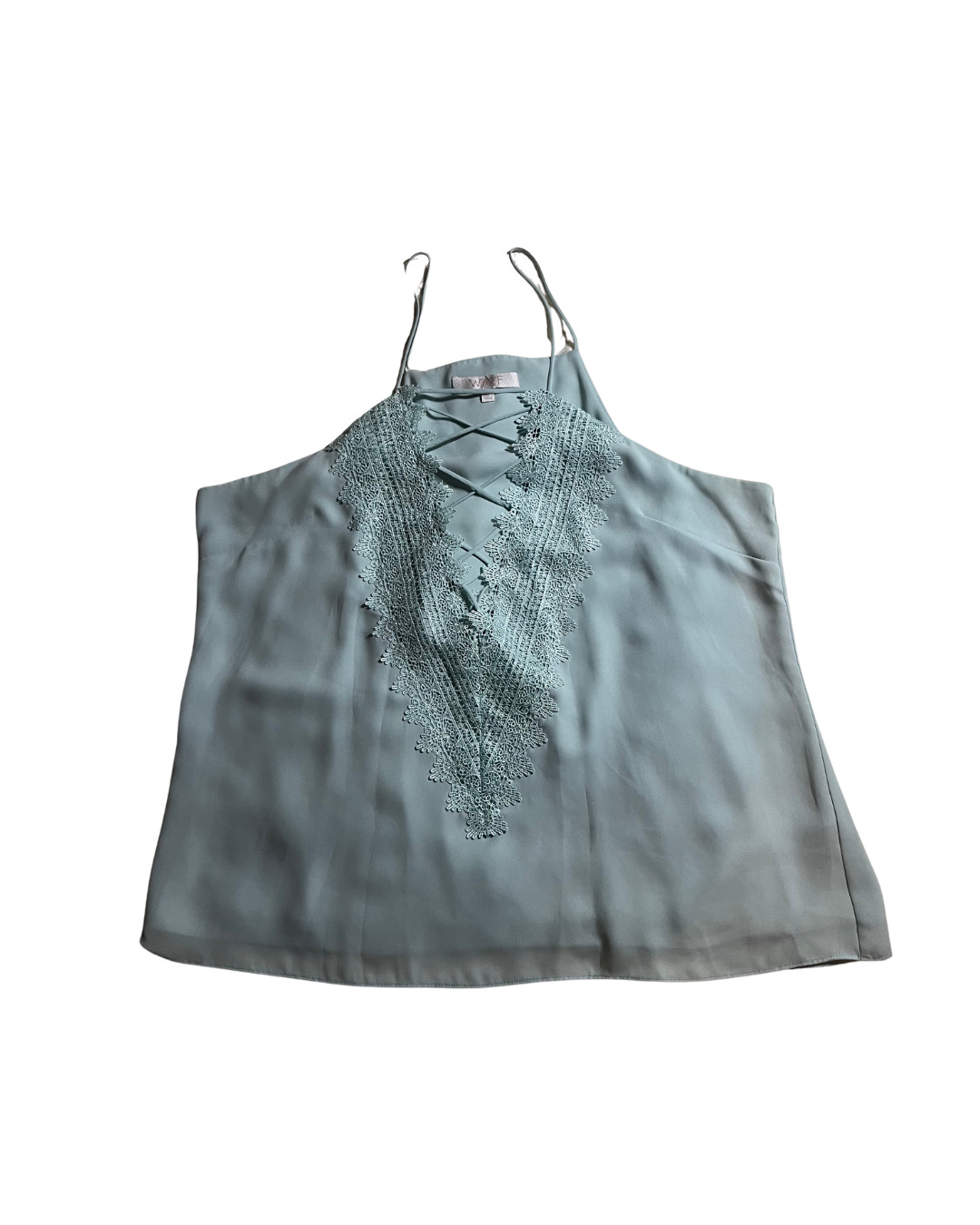 WAYF Women’s XL Mint Lace Up Halter Tank Top Crochet Lace Sleeveless Blouse