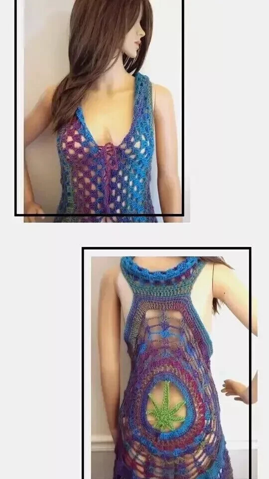 crochet handmade womans 420 mandala vest pot leaf boho fae top large xl new