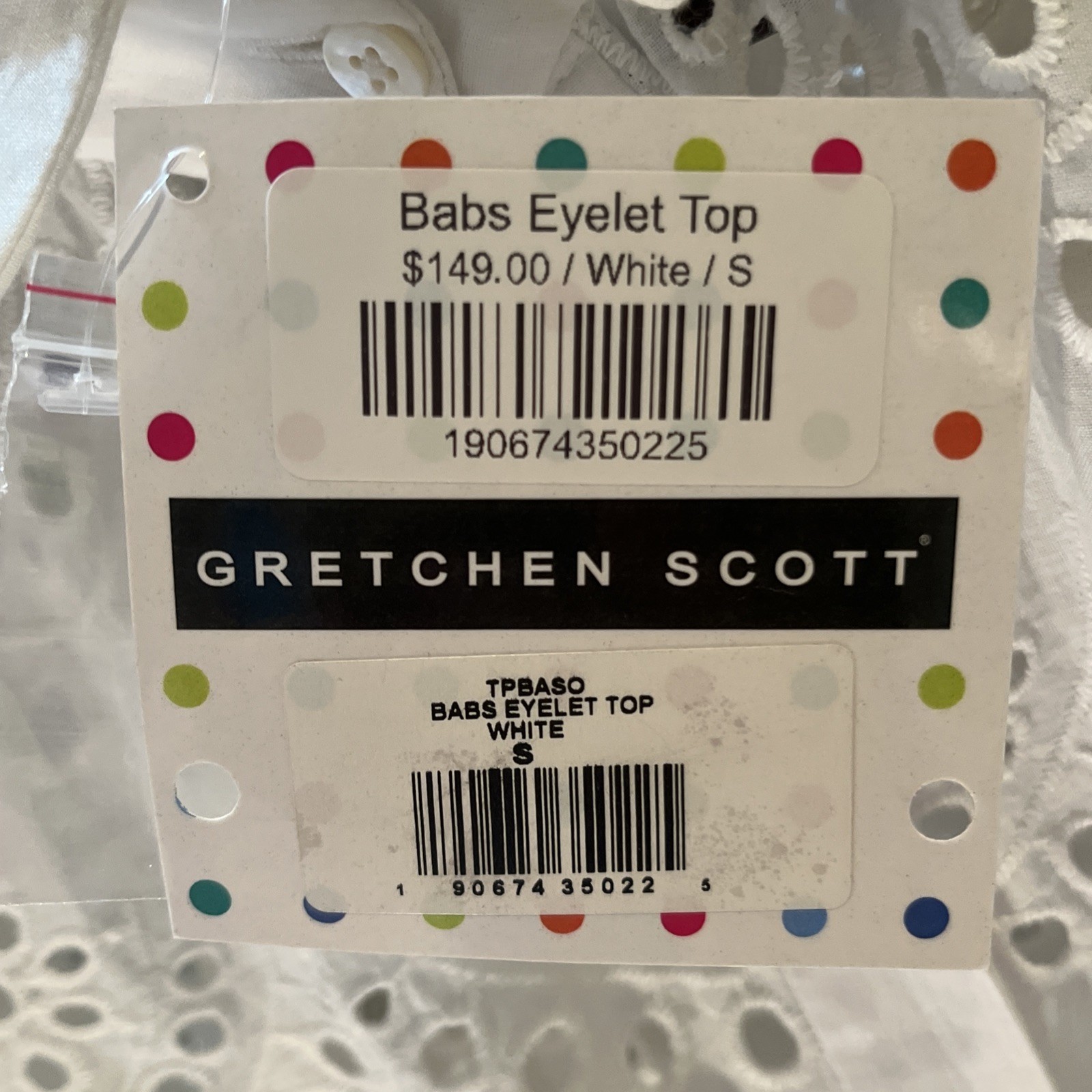 Gretchen Scott White Eyelet Button-Front Blouse Size S.