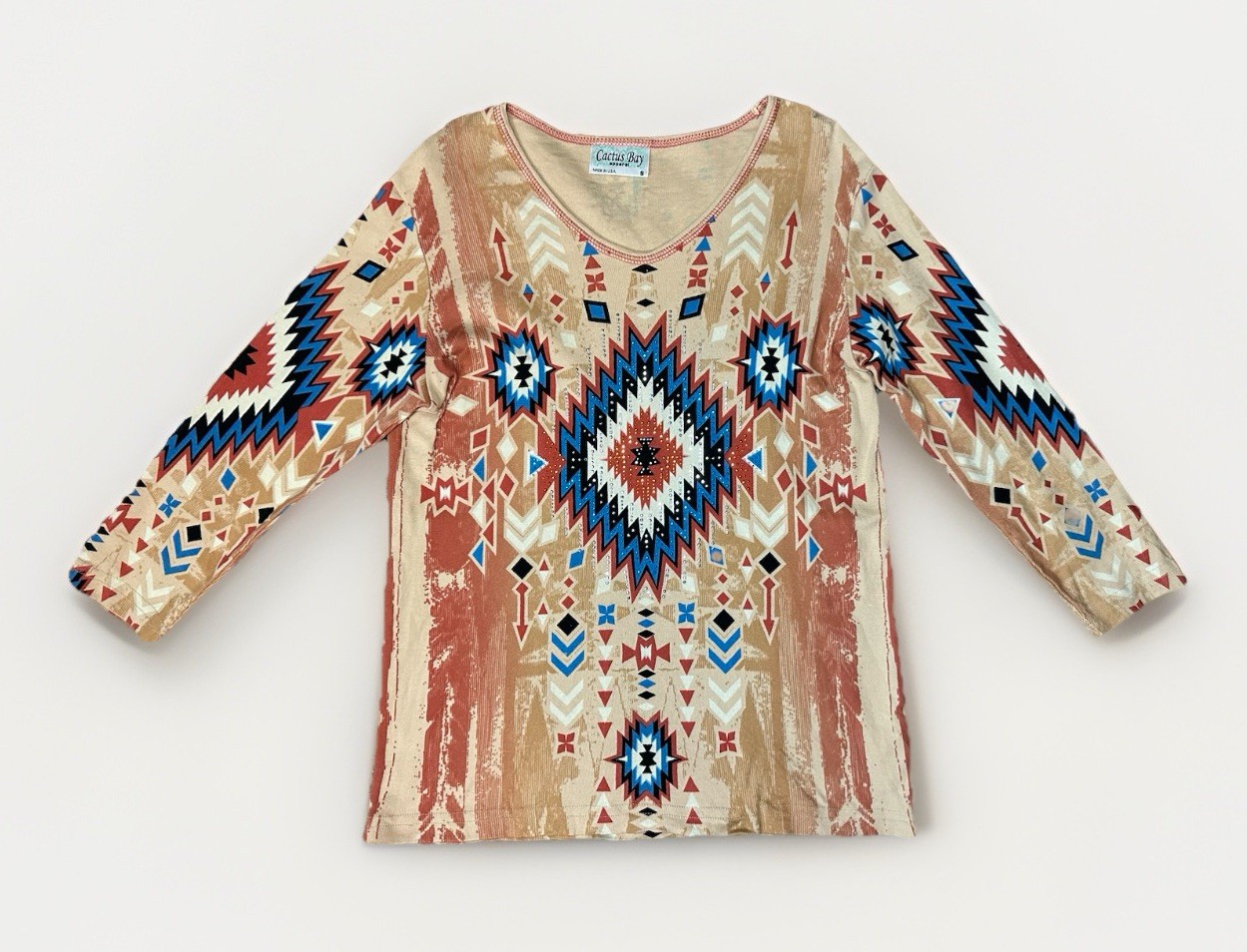Cactus Bay SMALL Western Aztec Southwest Boho Native Tribal Embellished Shirt