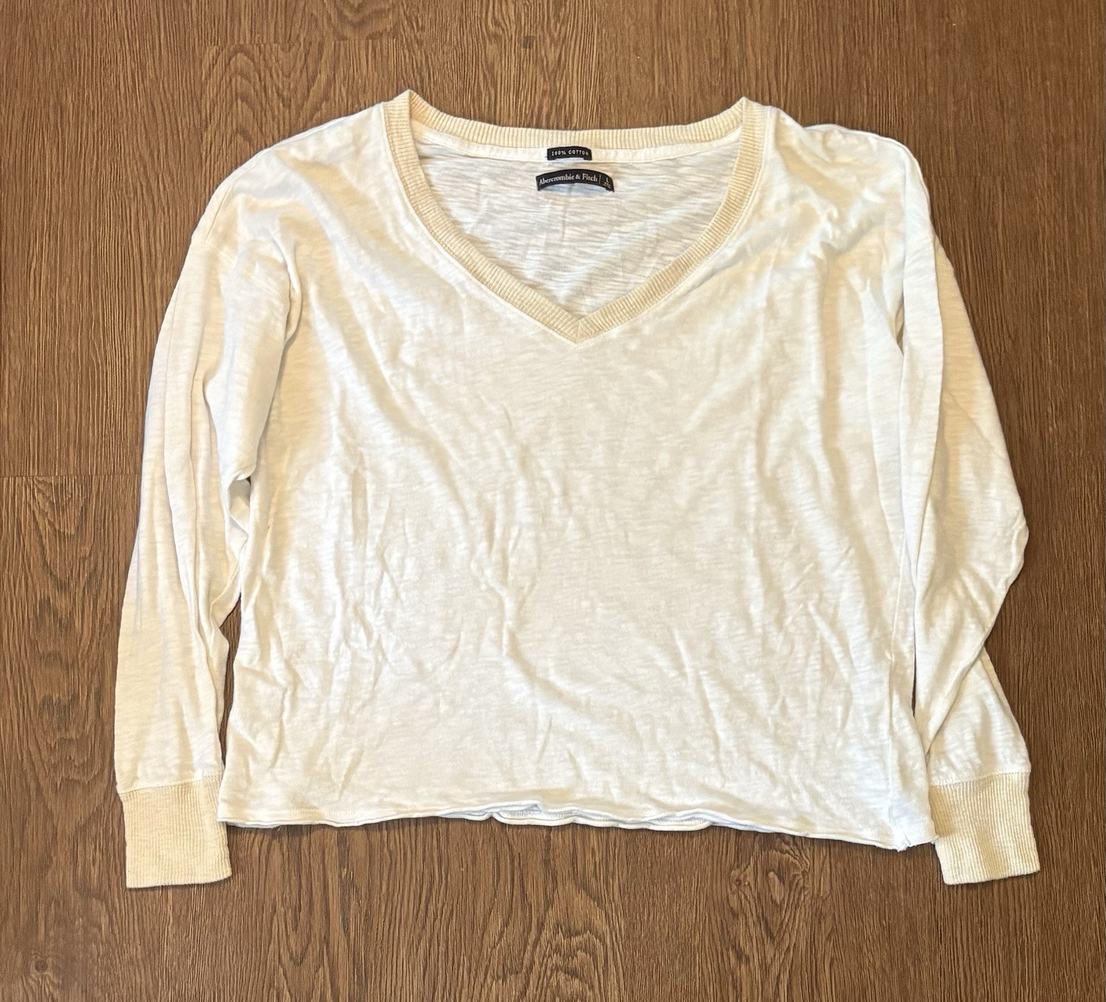 Abercrombie White Slouchy Boyfriend V-Neck Long Sleeve Shirt Cotton L