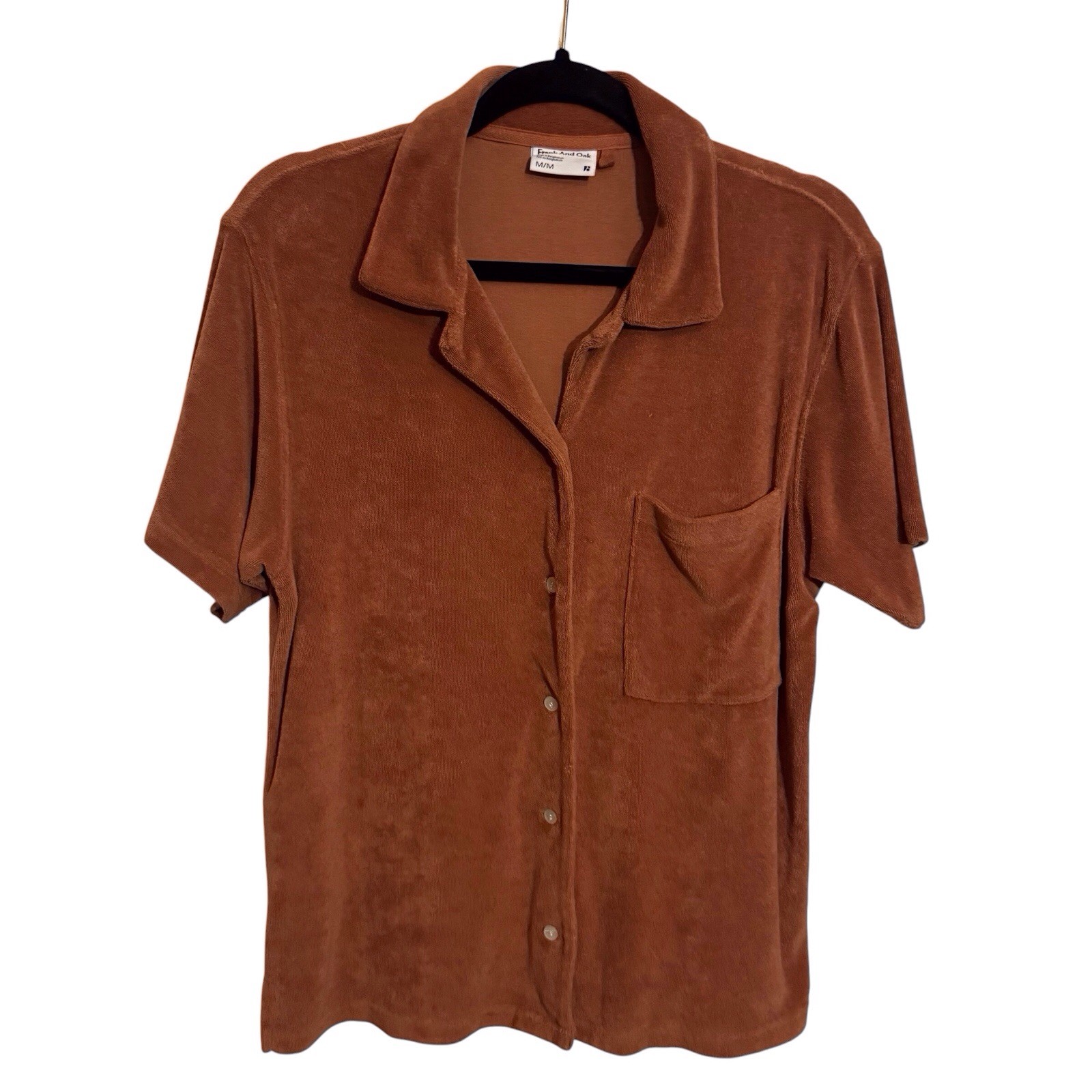 Frank & Oak Size Medium Brown Terry Cloth Button Up Top Beach Vacation Blouse