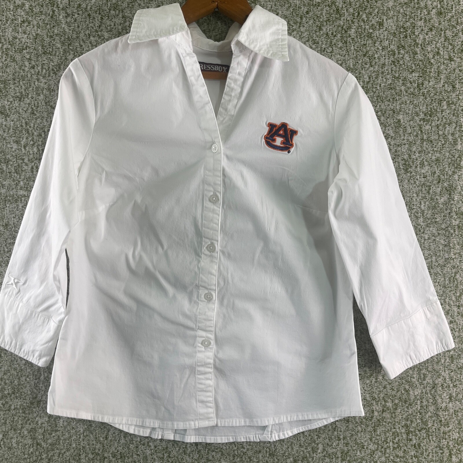 Auburn Pressbox Tops Womens Small White Button Up Collard Casual Fan