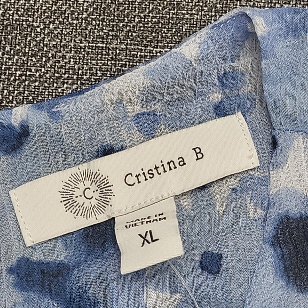 Cristina B Womens Printed Sleeveless Blouse Top Blue Size X-Large
