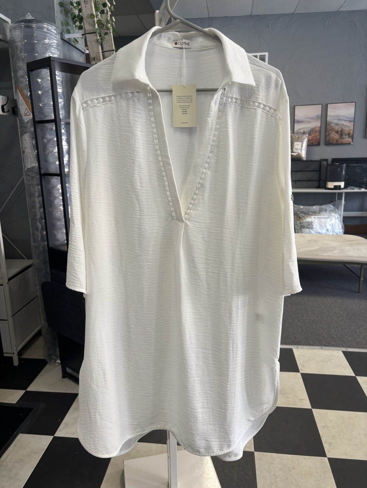 CUPSHE White Collared Pullover Blouse / Bathing Suit Cover Short Sleeve Size L