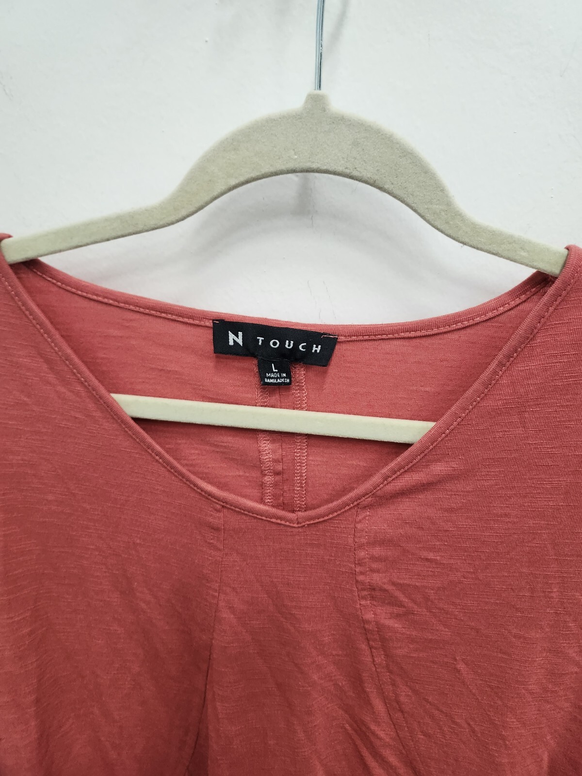 N Touch Womens Lagenlook Tunic Top With Pockets Large Coral 3/4 Sleeve Casual