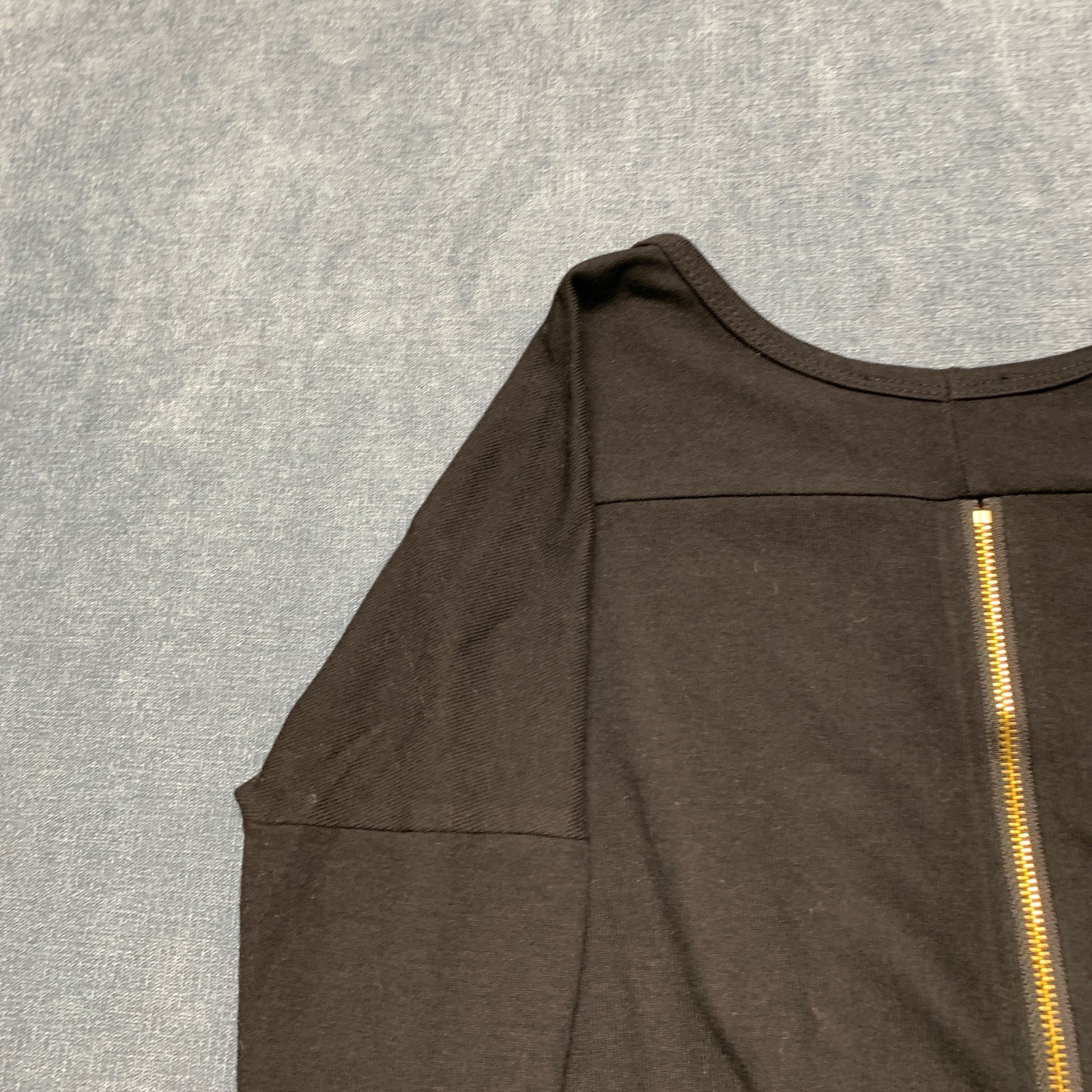 Lulus Blouse Top Womens Medium Black High-Low Hem Summer Long Sleeve Back Zip