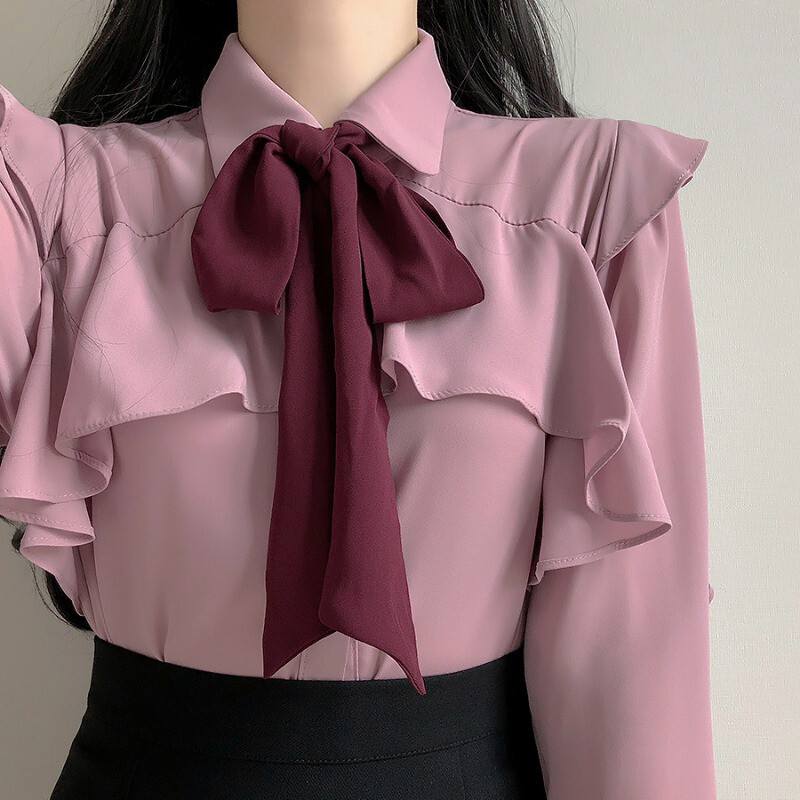 New Sweet Lady Mori Girls Ruffles Tops Lolita Chiffon Blouses Bow Casual Shirts