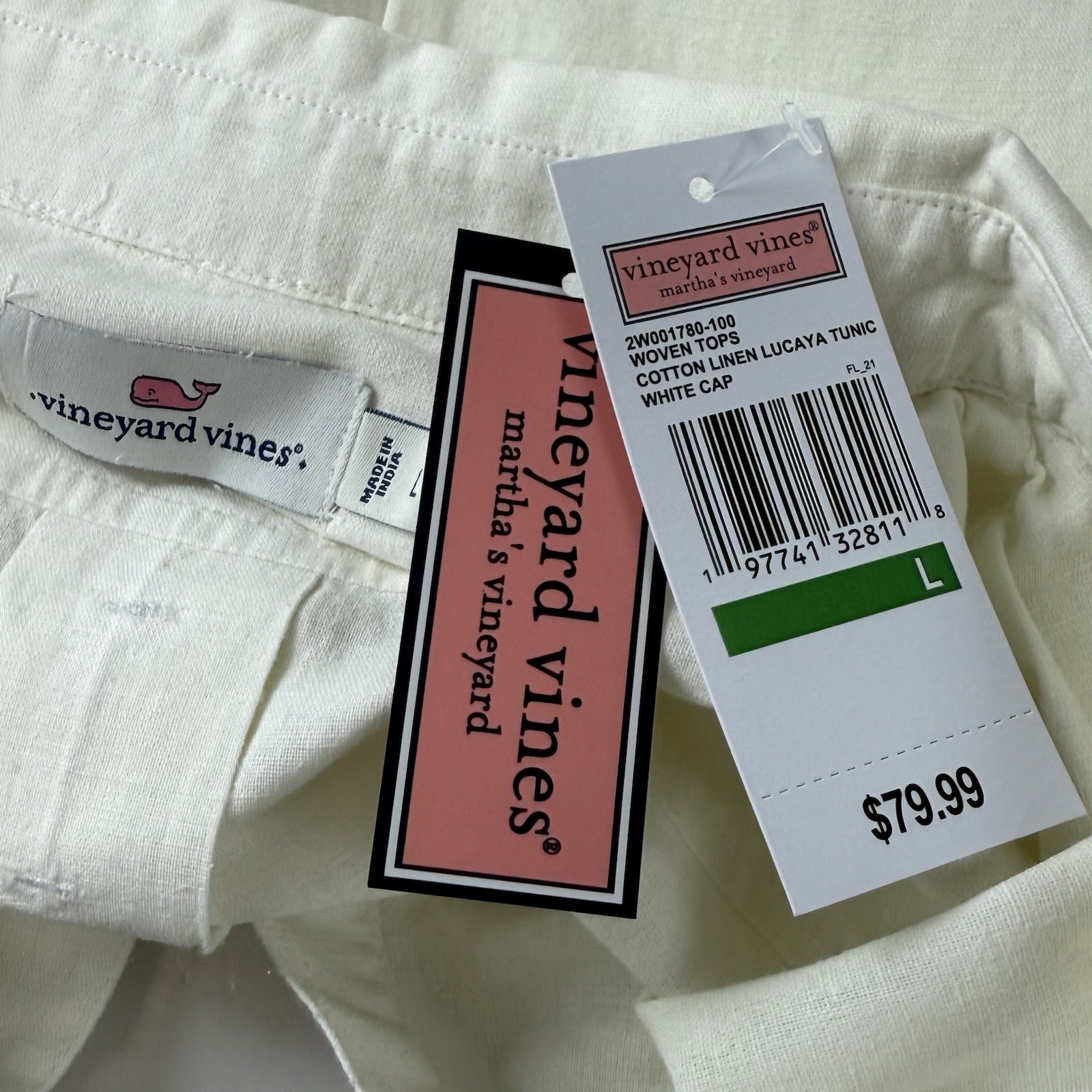 Vineyard Vines Tunic Top Womens Large Lucaya Ivory Linen Cotton Blend Shirt NWT