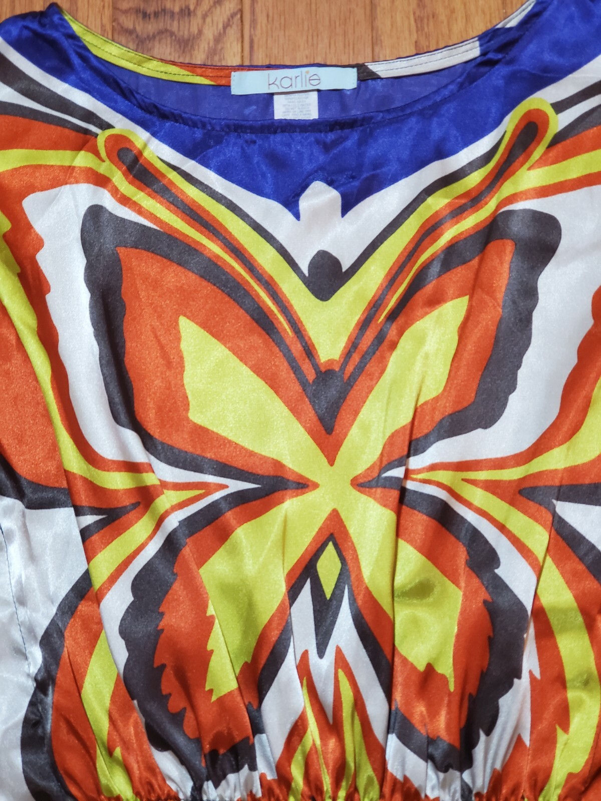 Karlie Women Butterfly Abstract Sleeveless Blouse S Blue Yellow Orange Gray
