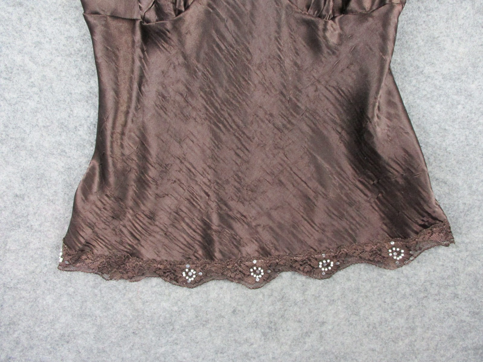 Vintage Cami Women Small Brown Satin Top coquette Grunge Whimsy Babydoll Y2K