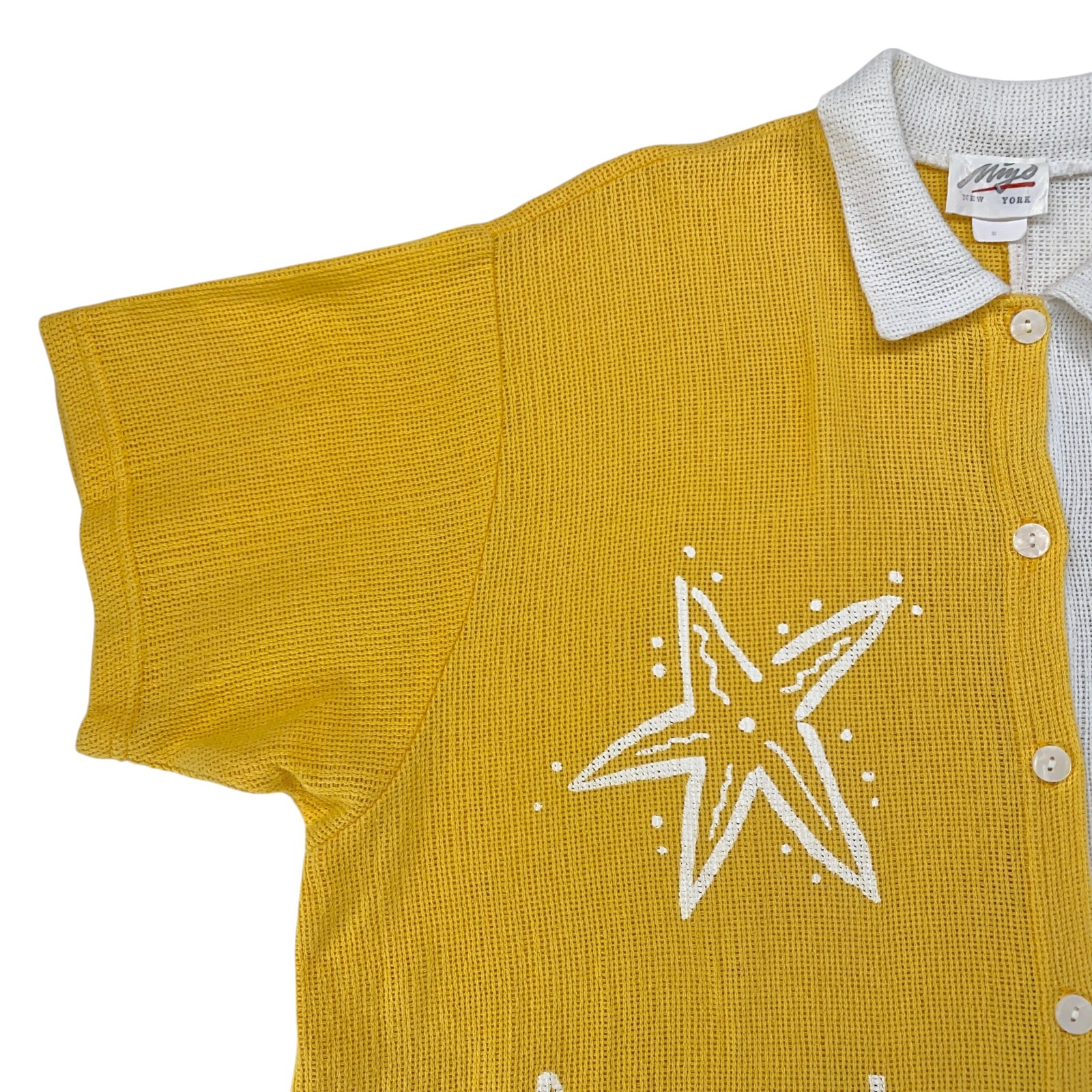 Miyo New York Vintage Blouse Plus Size 3X Yellow White Summer Sea Shells Woven