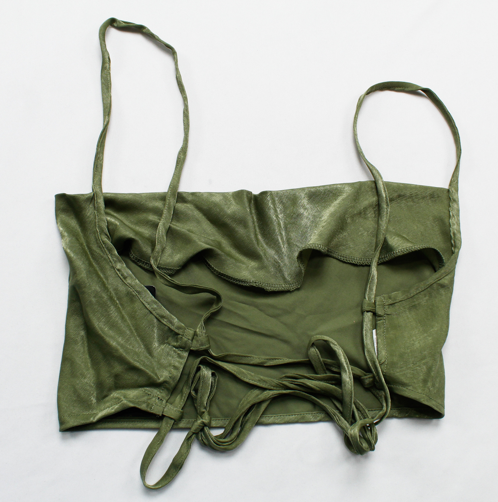 Pretty Little Thing Women’s Satin Cowl Neck Strappy Top DM9 Olive Size US 10 NWT