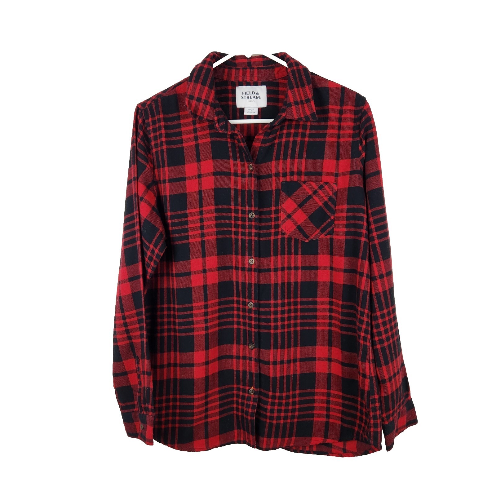 Field & Stream Womens Outdoor Lightweight Red Flannel Shirt Plaid Size L Woodsy
