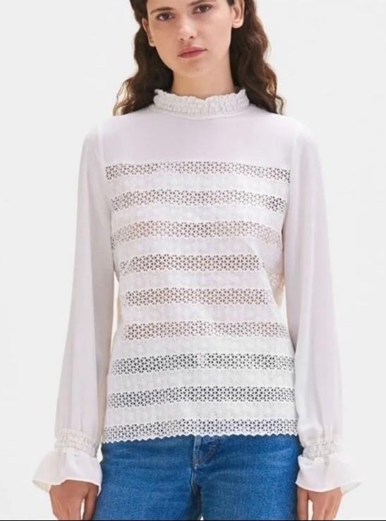 Maje Woman’s Sz 1 (US Sz S) Lava White Embroidered Openwork Lace Top NWT