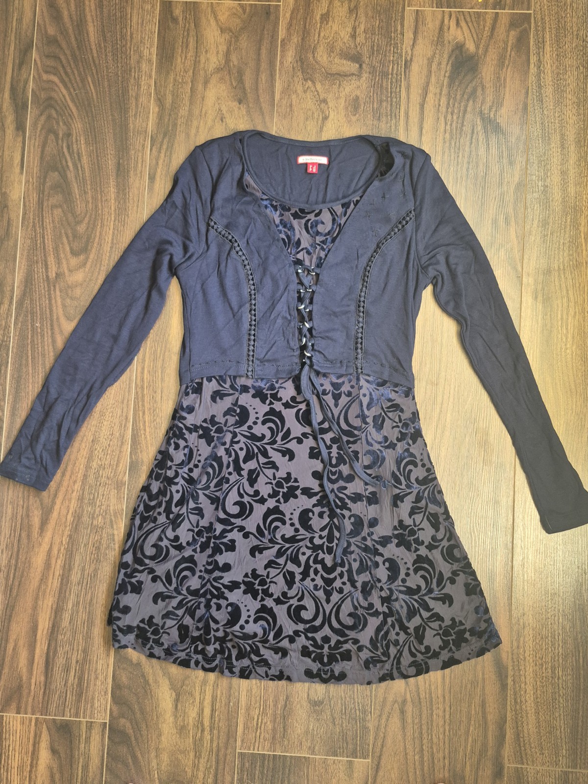Joe Browns Blue Lace-Up Devore Tunic Top UK 8 New Without Tags Gothic