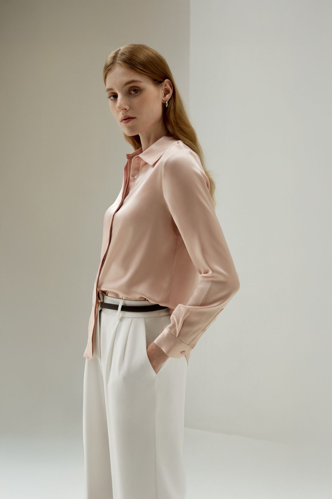 Lilysilk 100% Mulberry Silk Concealed Placket Blouse Pale Pink M UK12 RRP £119
