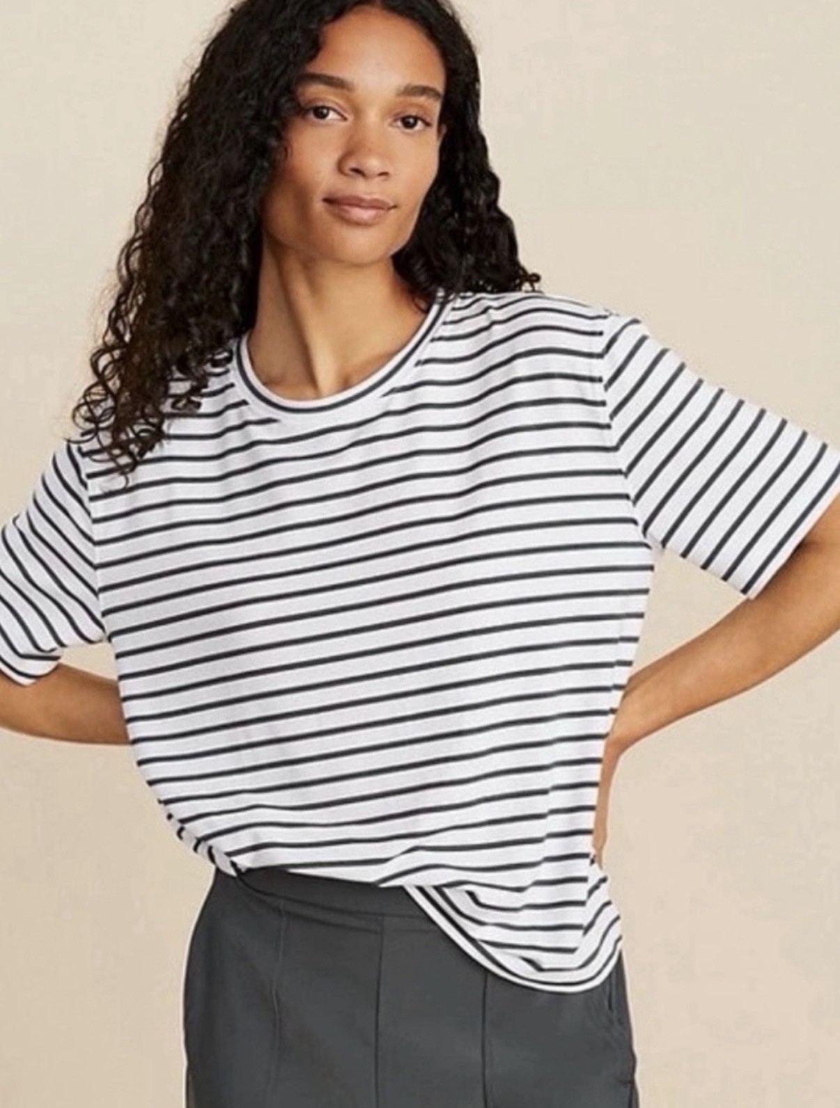 Lou & Grey striped short sleeve tee shirt stretch white green grayish modal XL