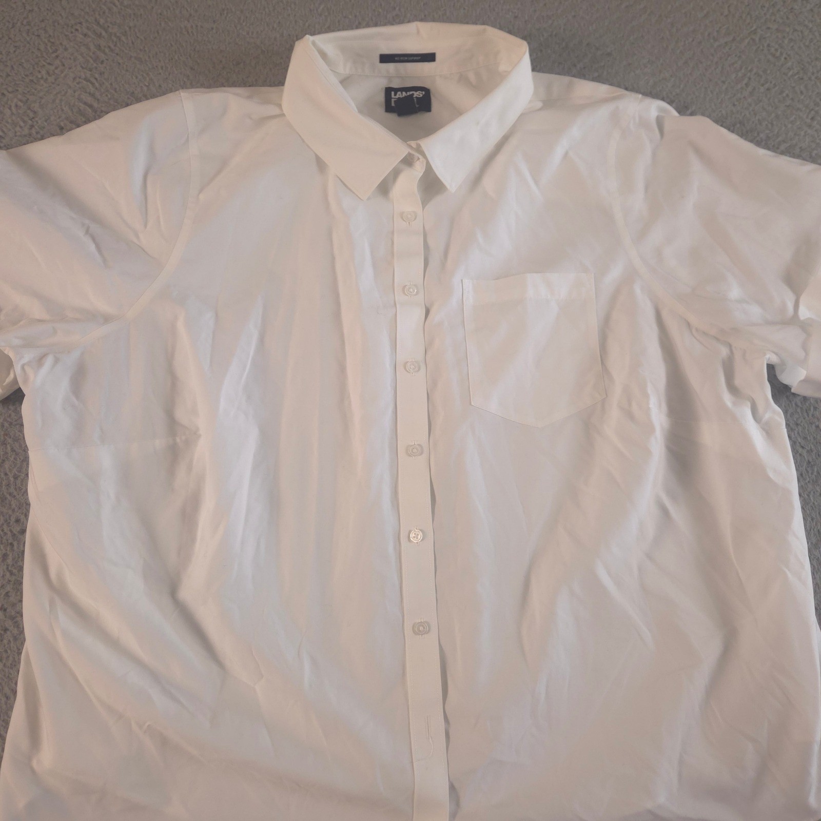 Lands’ End Top Womens 2X White No Iron Supima Cotton Short Sleeve Pocket Shirt