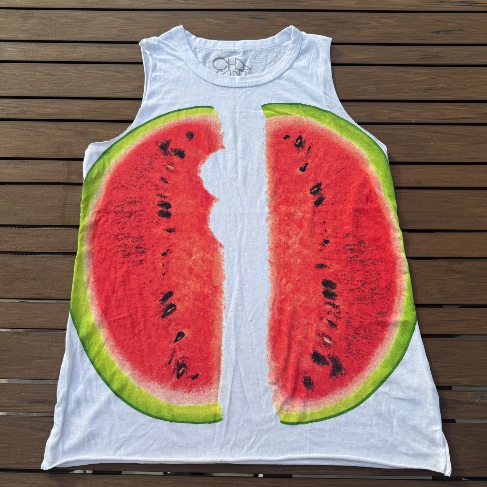CHASER Watermelon Graphic Tank Top Sleeveless Casual Summer White Size S