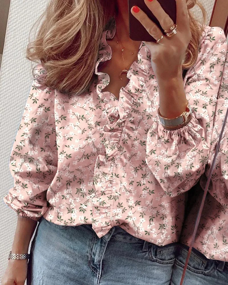 New European and American long sleeved ruffled shirt for women in spring summer