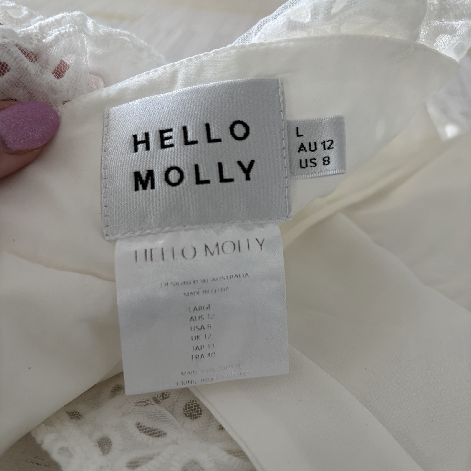 Hello Molly size 8 L.A. On My Mind White Eyelet Ruffle Crop Top Tie Back