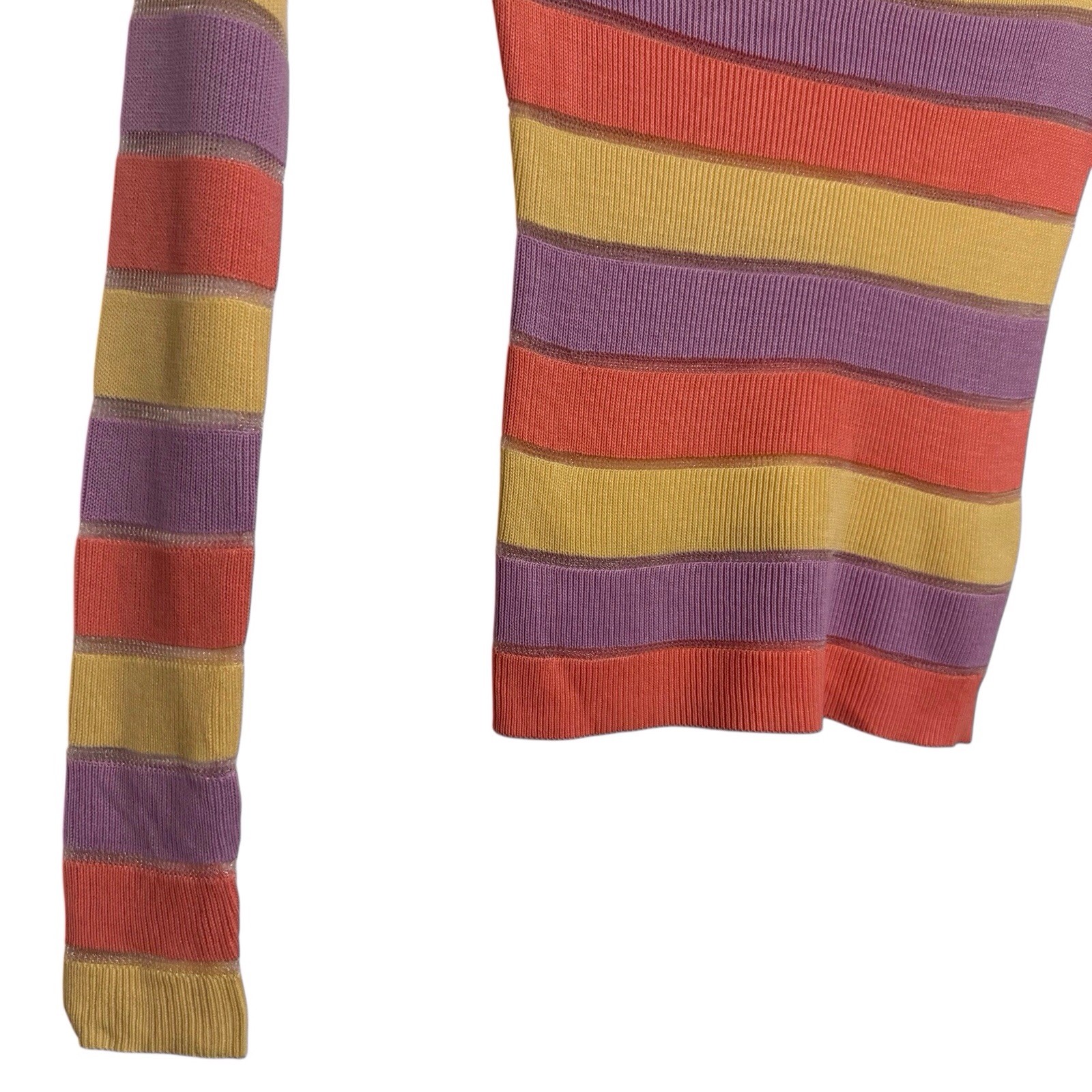 Intermix Size X-Small Colorful Stripe Delia Blouse Top Ribbed Long Sleeve City
