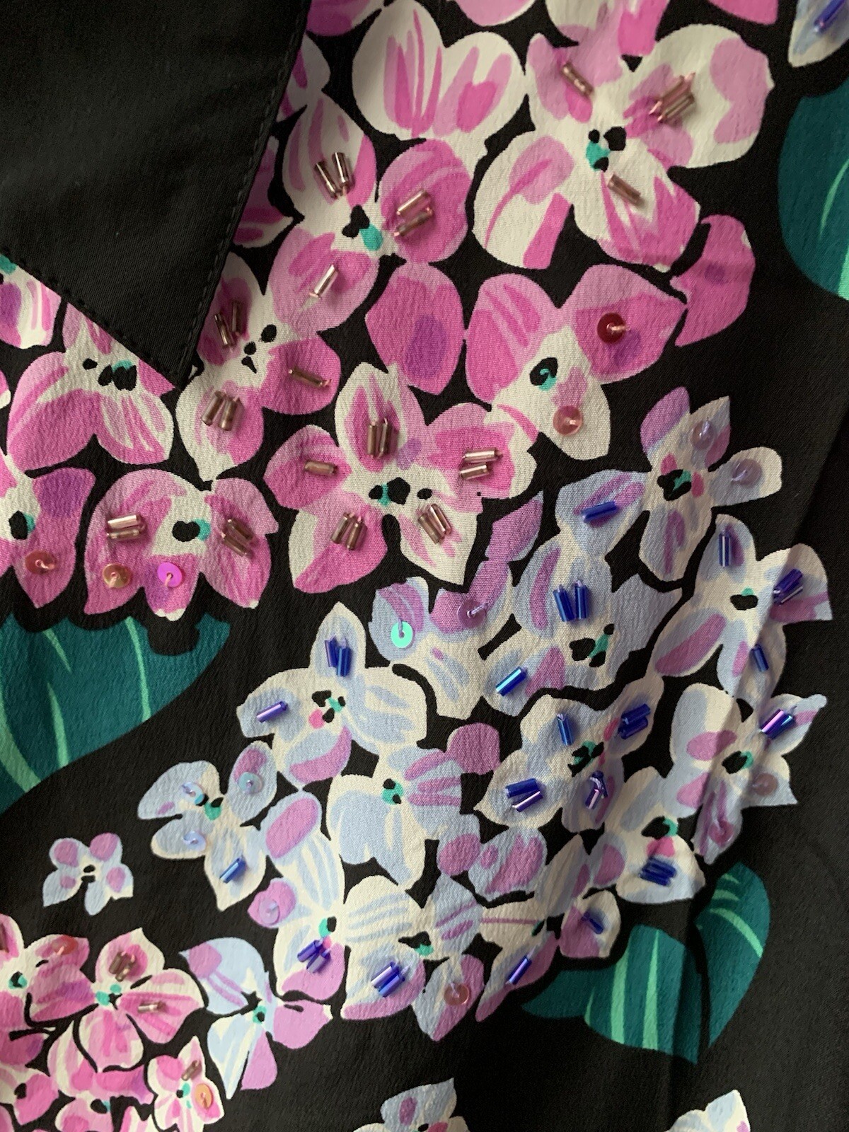 Bob Mackie 100% Silk Blouse Sequins Beads Size M Black, Pink, Purple, Green