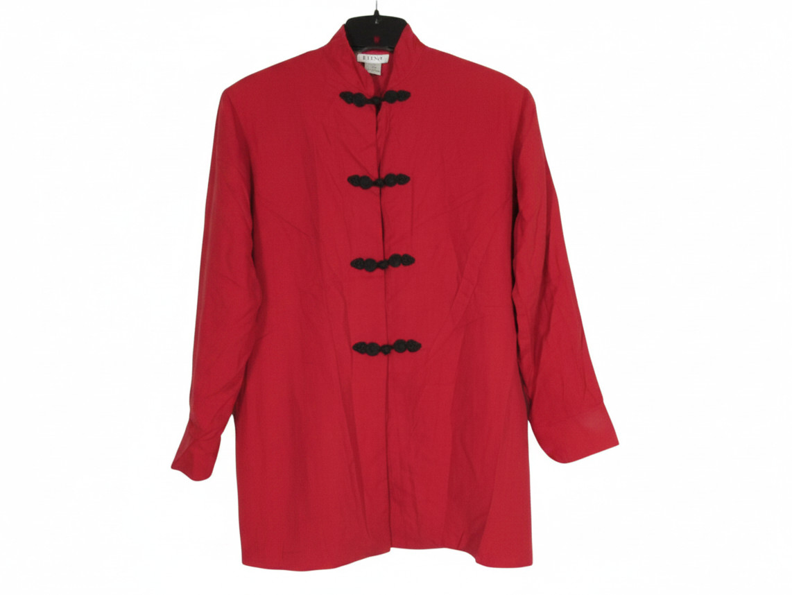 NWT LUXE Red SILK Frog-Buttons MANDARIN COLLAR Asian Style BLOUSE/TUNIC TOP S