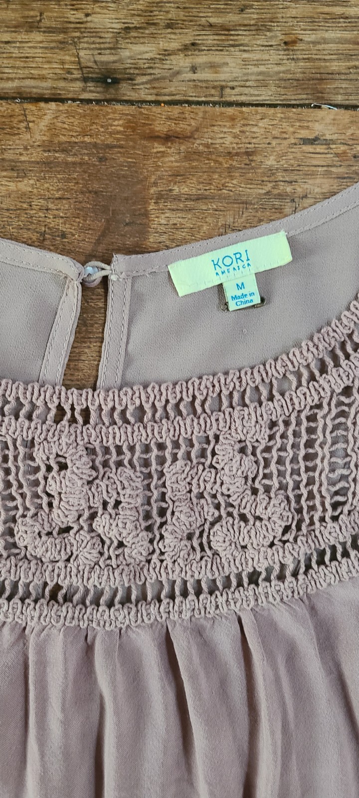 Kori America Boho Peasant Blouse Top Crochet Accent Sz M Long Sleeve