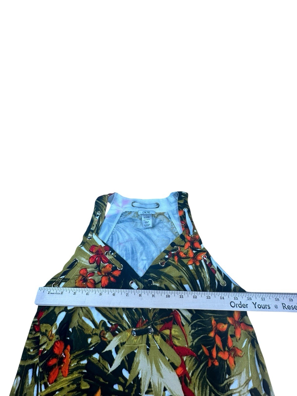 Cache Medium Tropical Multi Color Palm Tree Laced Sleeveless Blouse Top Sz L