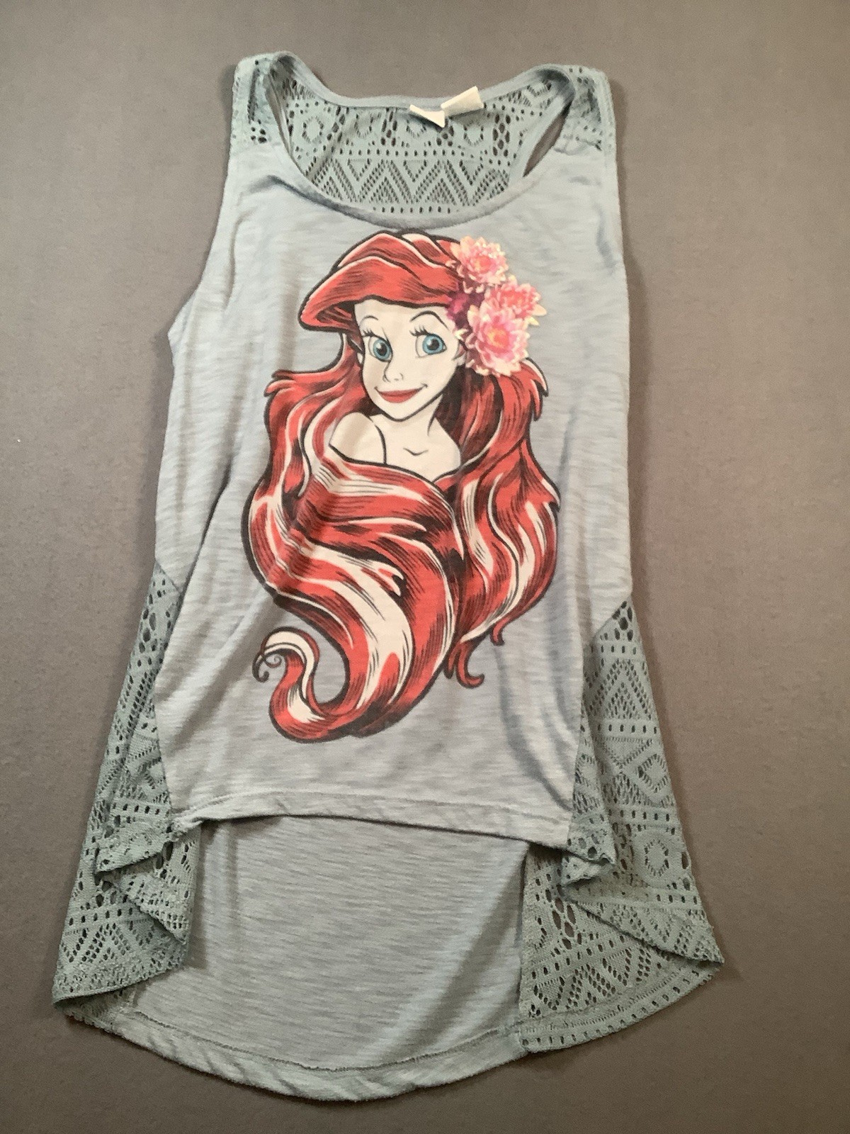 Disney Ariel Tank Top Little Mermaid Lace Glitter Girls M7/9 Sleeveless Blue