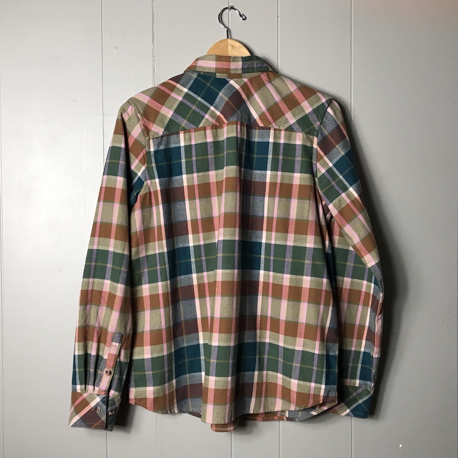 NATURAL REFLECTIONS TERRA COTTA & TEAL PLAID BUTTON DOWN SHIRT WOMENS MEDIUM