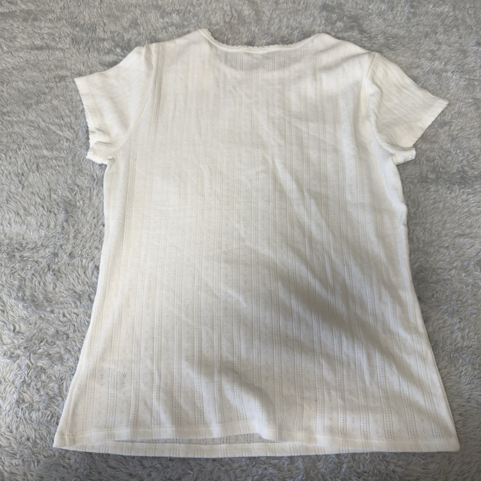 Free Assembly Women’s Pointelle Mini Tee Size Large Cream Short Sleeve