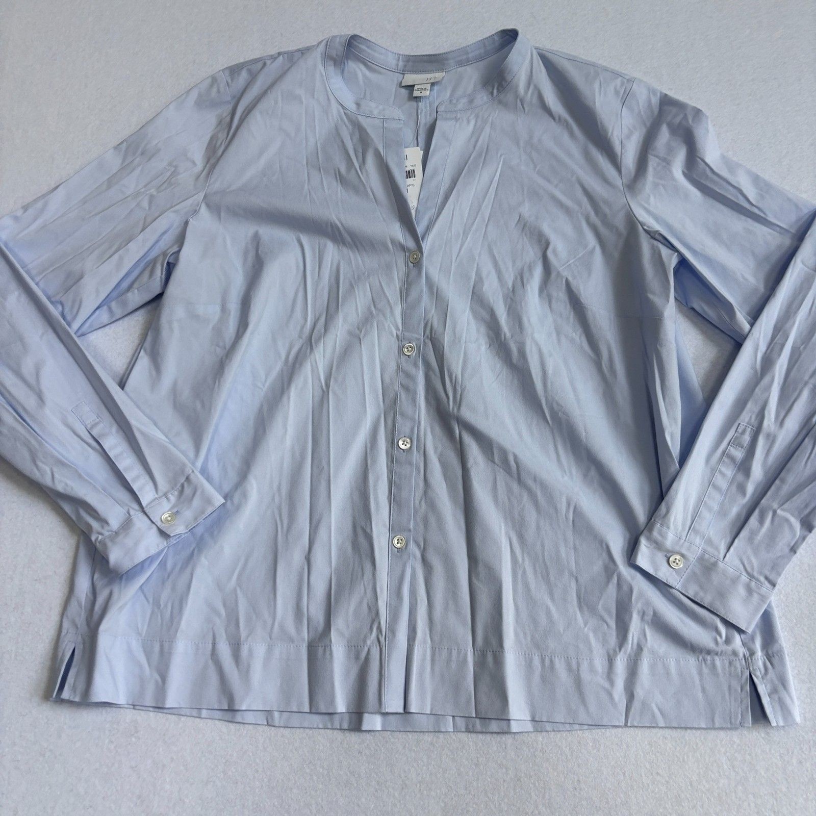 J. Jill Mandarin Collar Button Down Shirt Women’s M Light Blue Preppy Office NWT