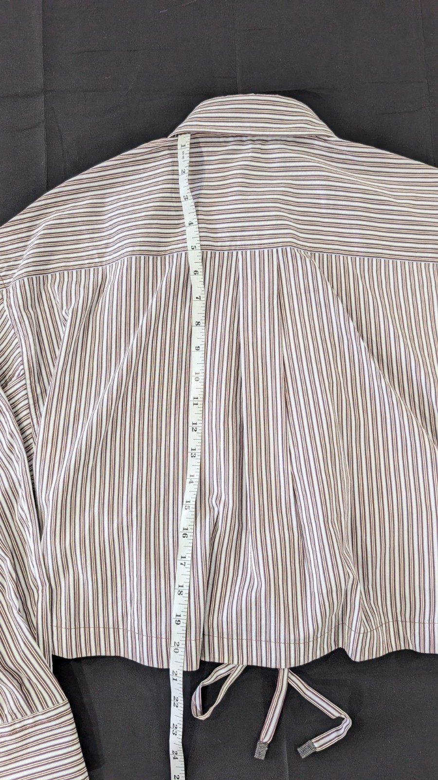 Brunello Cucinelli Striped Silk Cotton Crop Blouse Shirt S White Bordeaux NWT