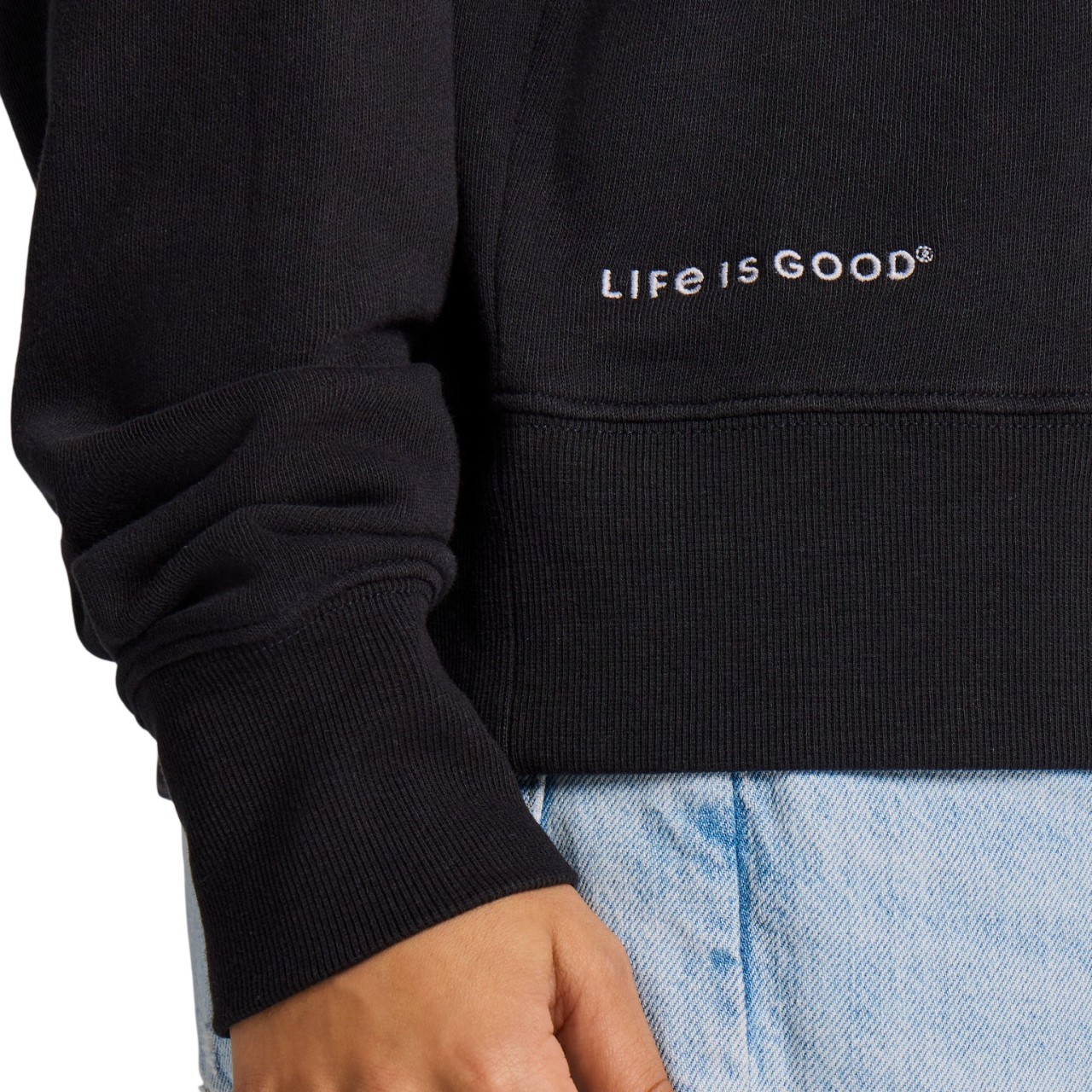 Life is Good. Women’s Solid French Terry Boxy Quarter Zip Tee, True Black
