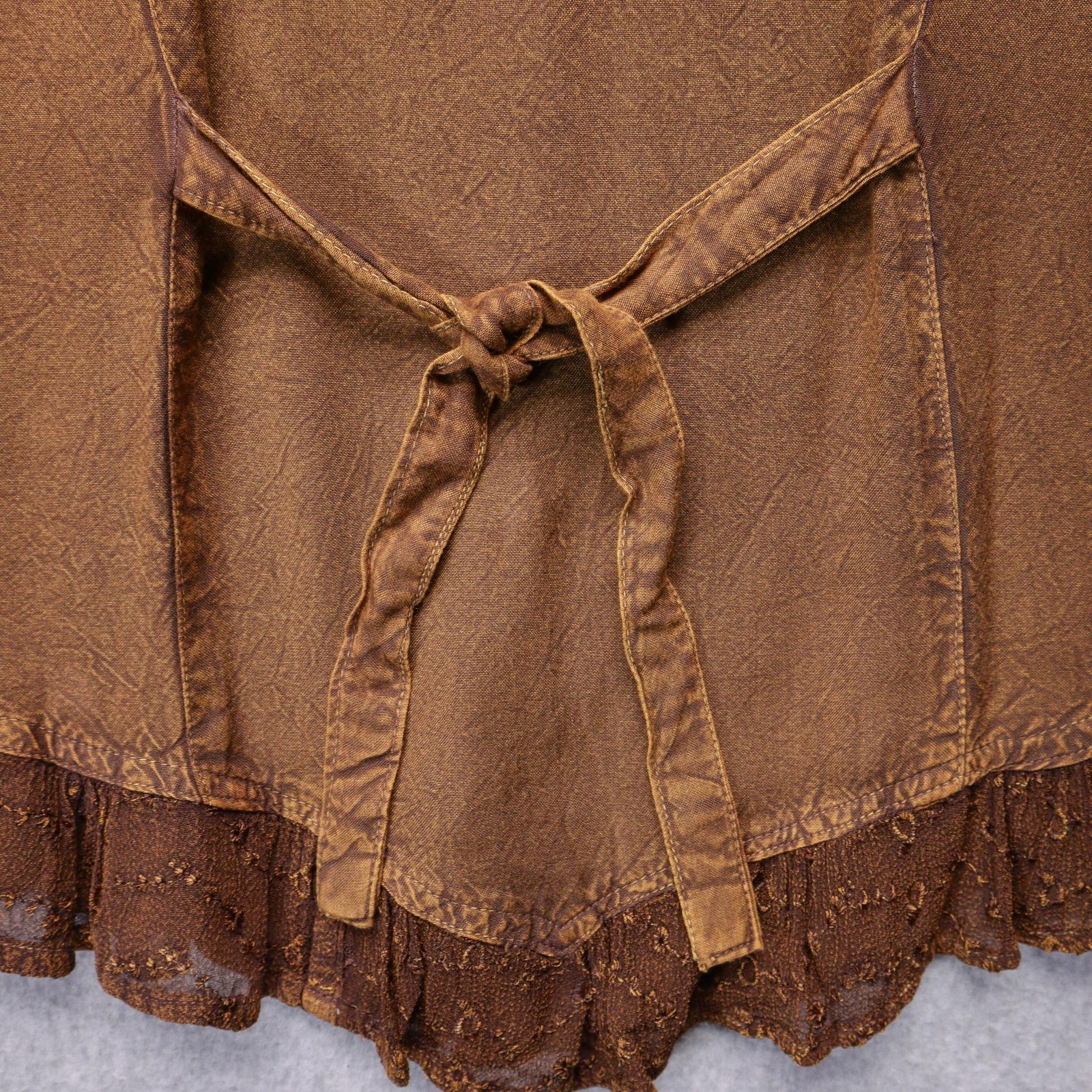 Yeshi Blouse Womens M Brown Embroidered Button Ruffle Fairy Boho Rennaissance