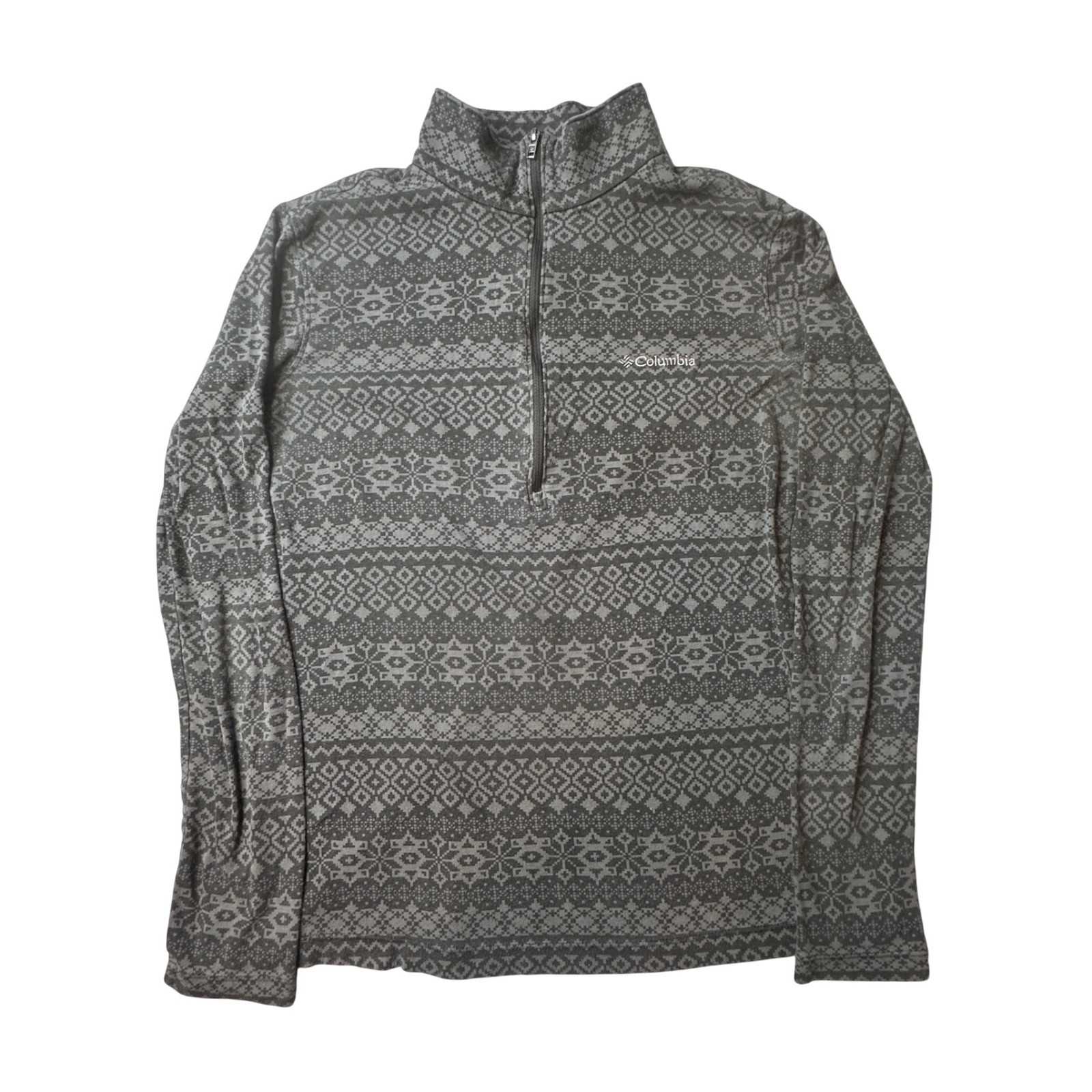 Columbia Pullover Womens S Gray Fair Isle Snowflake 1/4 Zip Long Sleeve Top