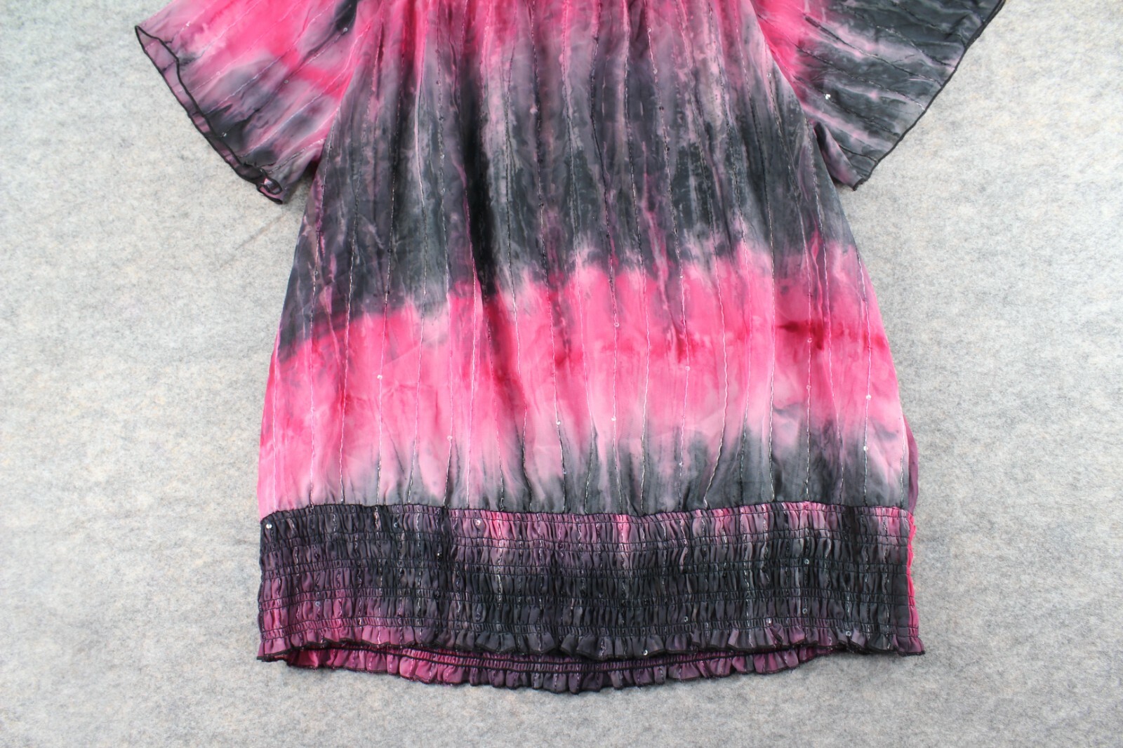 Sami Joe Shirt Size 1X Pink Black Tie Dye Sequins Flowy Sheer Elastic Waist Nwd