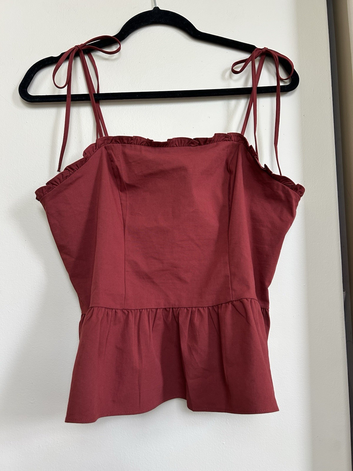 NWT Express Deep Red Solid Square Neck Spaghetti Strap Peplum Cami Tank Top, M