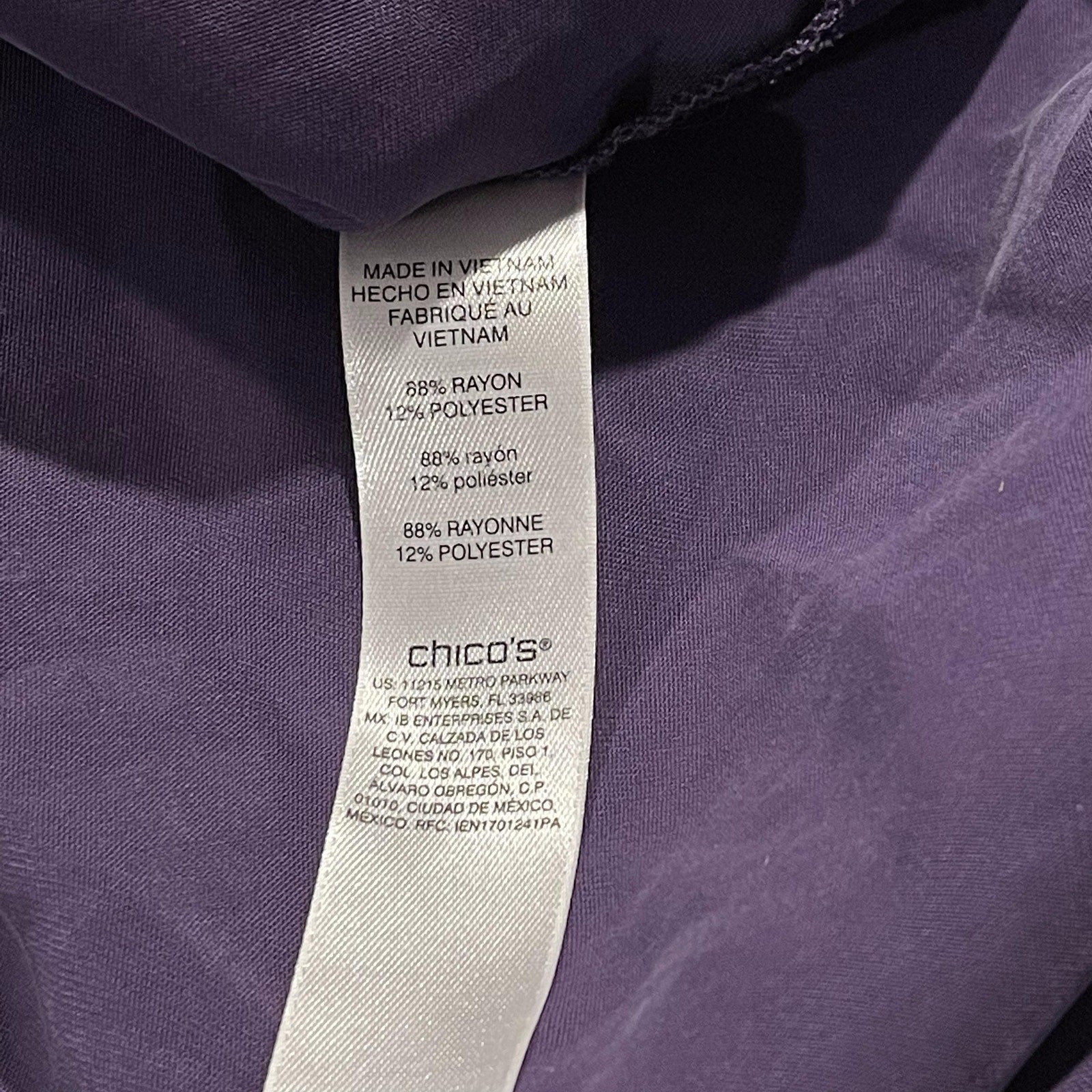Chicos Tunic Top Frosted Twill Minimalist Classic Comfort Button Purple 0 Small