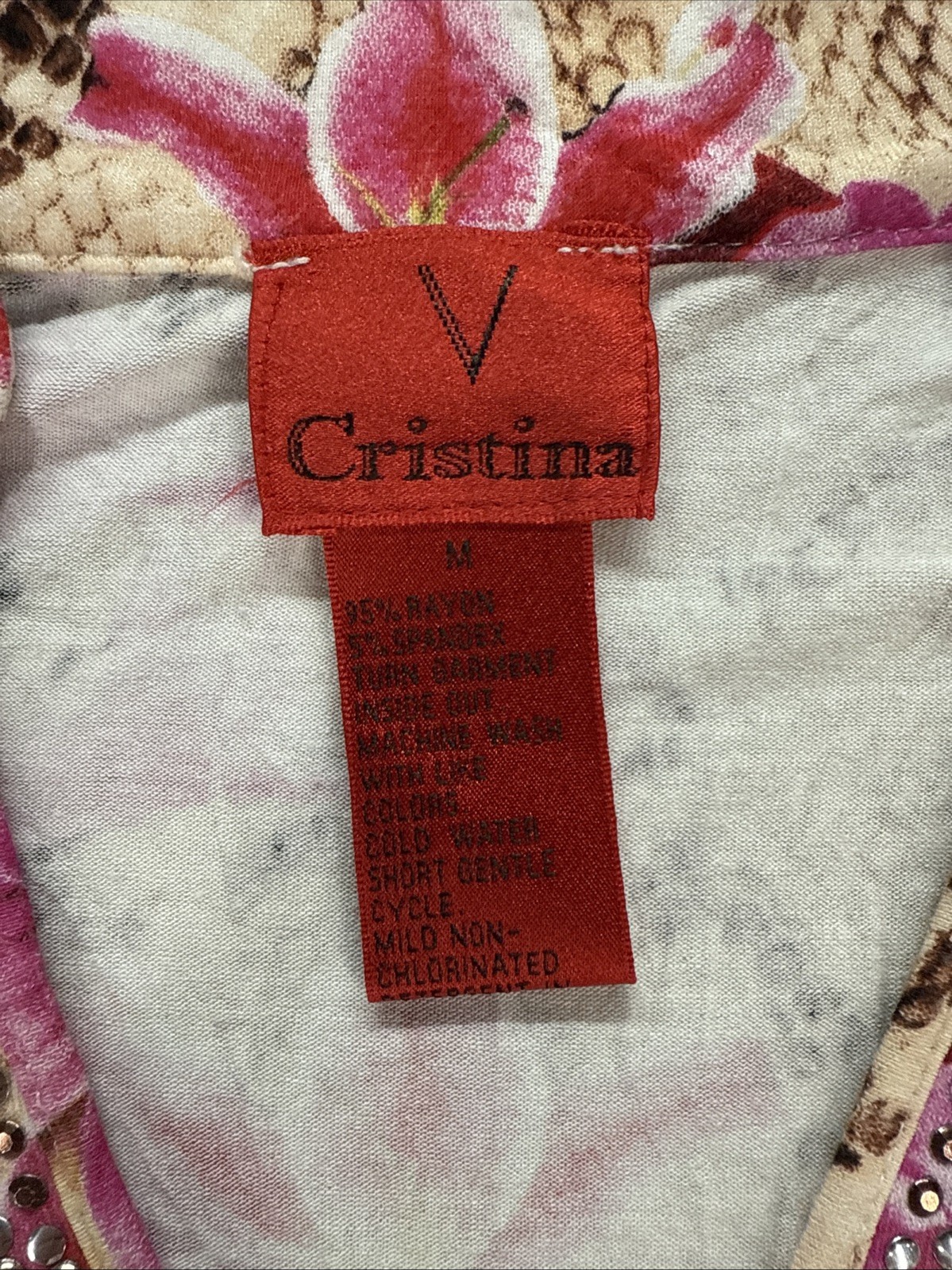 V Cristina Colorful Rhinestone Embellished Tunic Top Long Sleeve Size Medium M