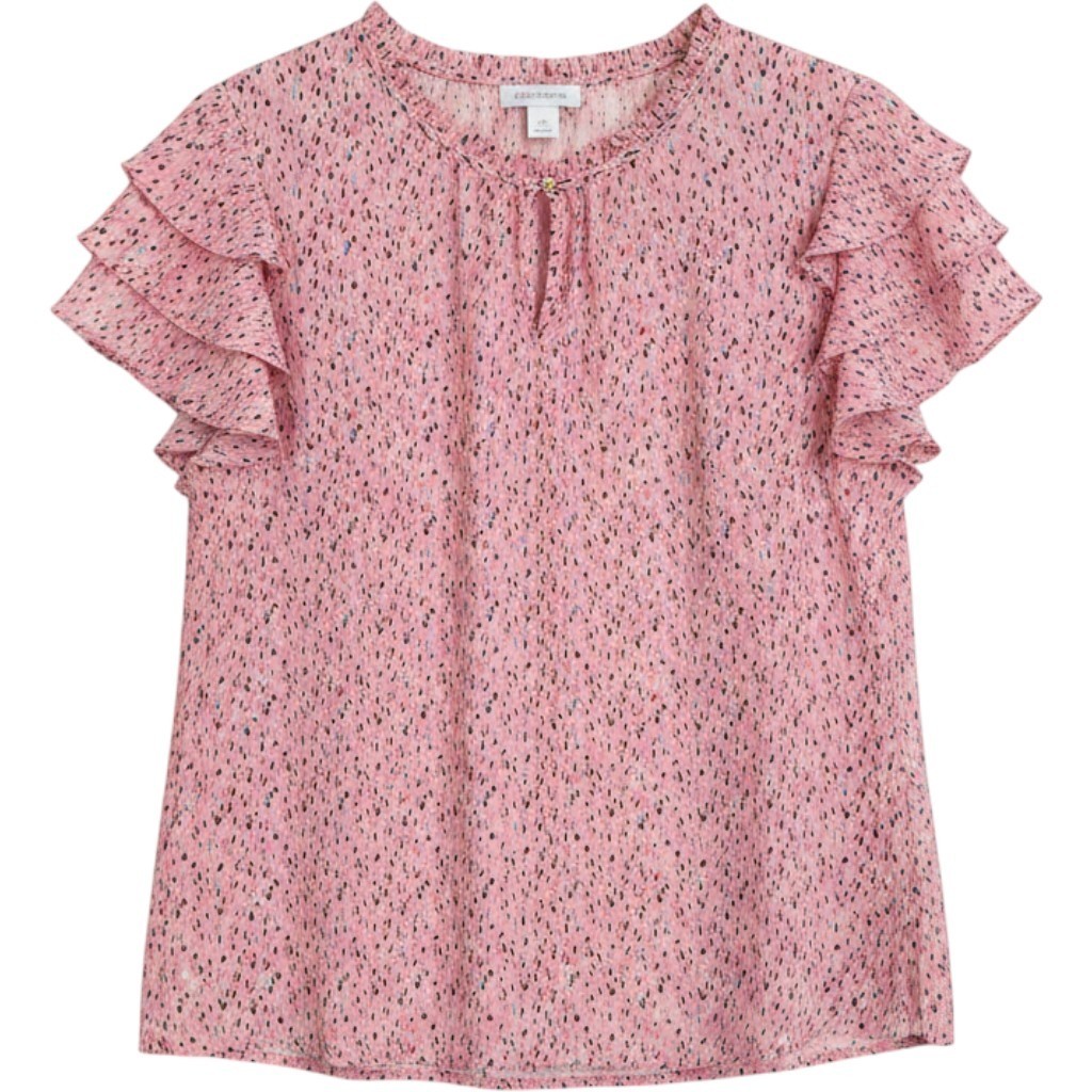 Liz Claiborne Pink Abstract Confetti Ruffle Sleeve Blouse Plus Size 1X Top