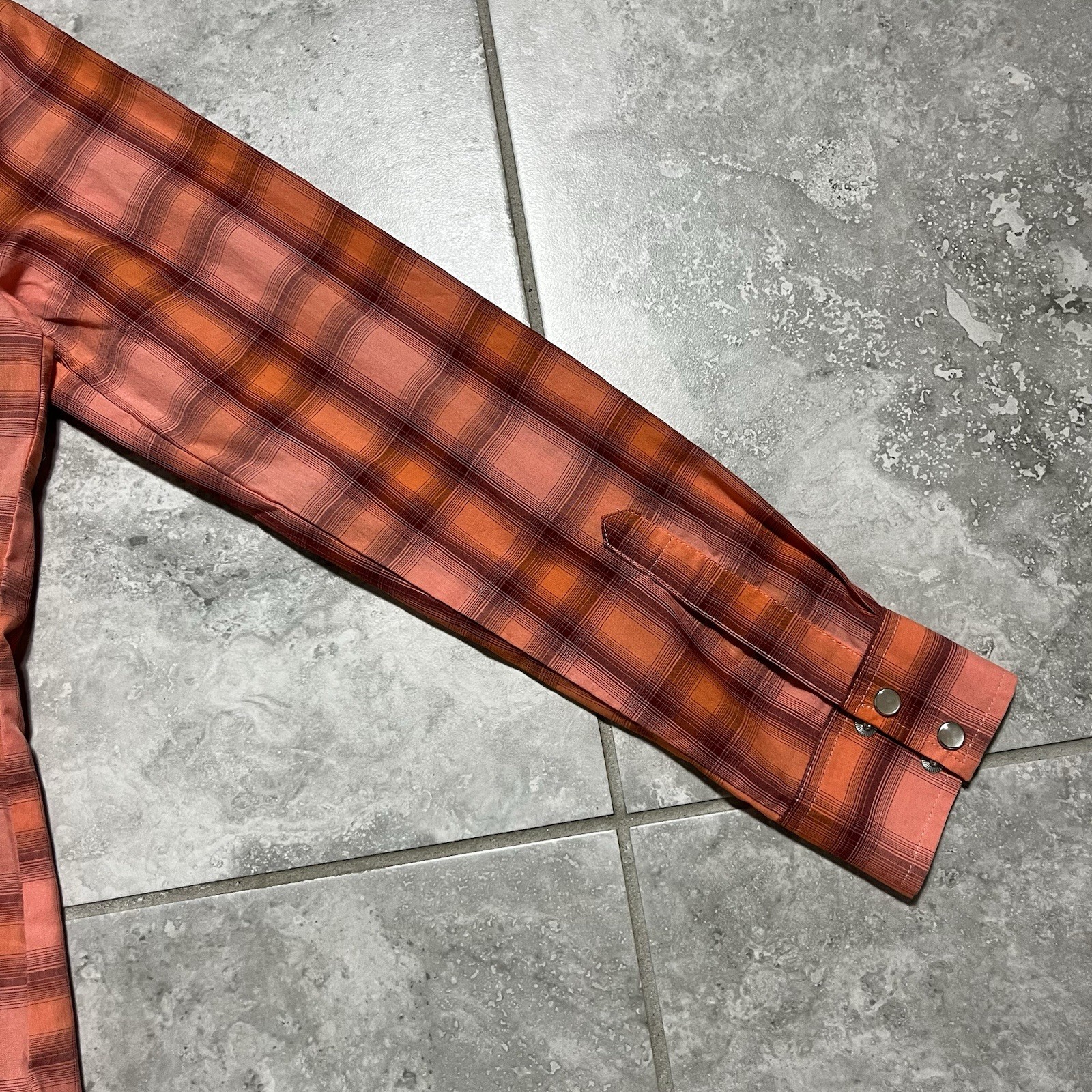Wrangler Button Pearl Snap Shirt Long Sleeve Orange Plaid Western New Womens S