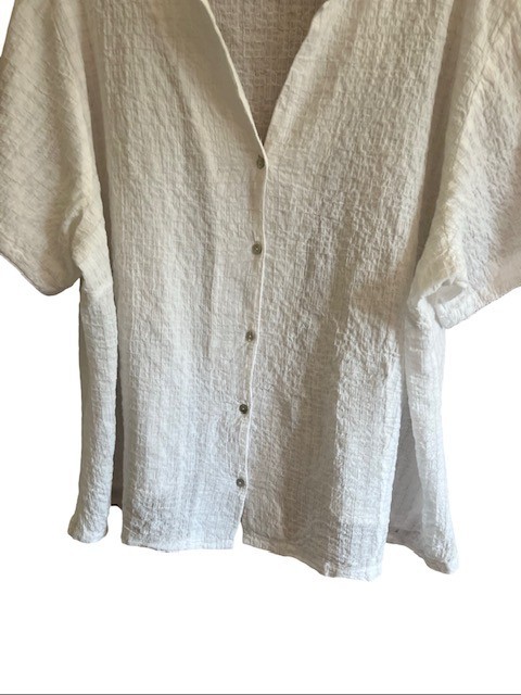 Eileen Fisher Woman 3X Top Cream Organic Cotton Boxy Band Collar Shirt Blouse