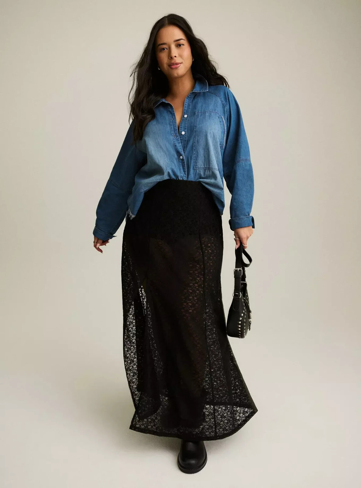 NWT Torrid Plus 2X Festi Denim Shirt Button-Up Long Sleeve Boho Chic Medium Wash