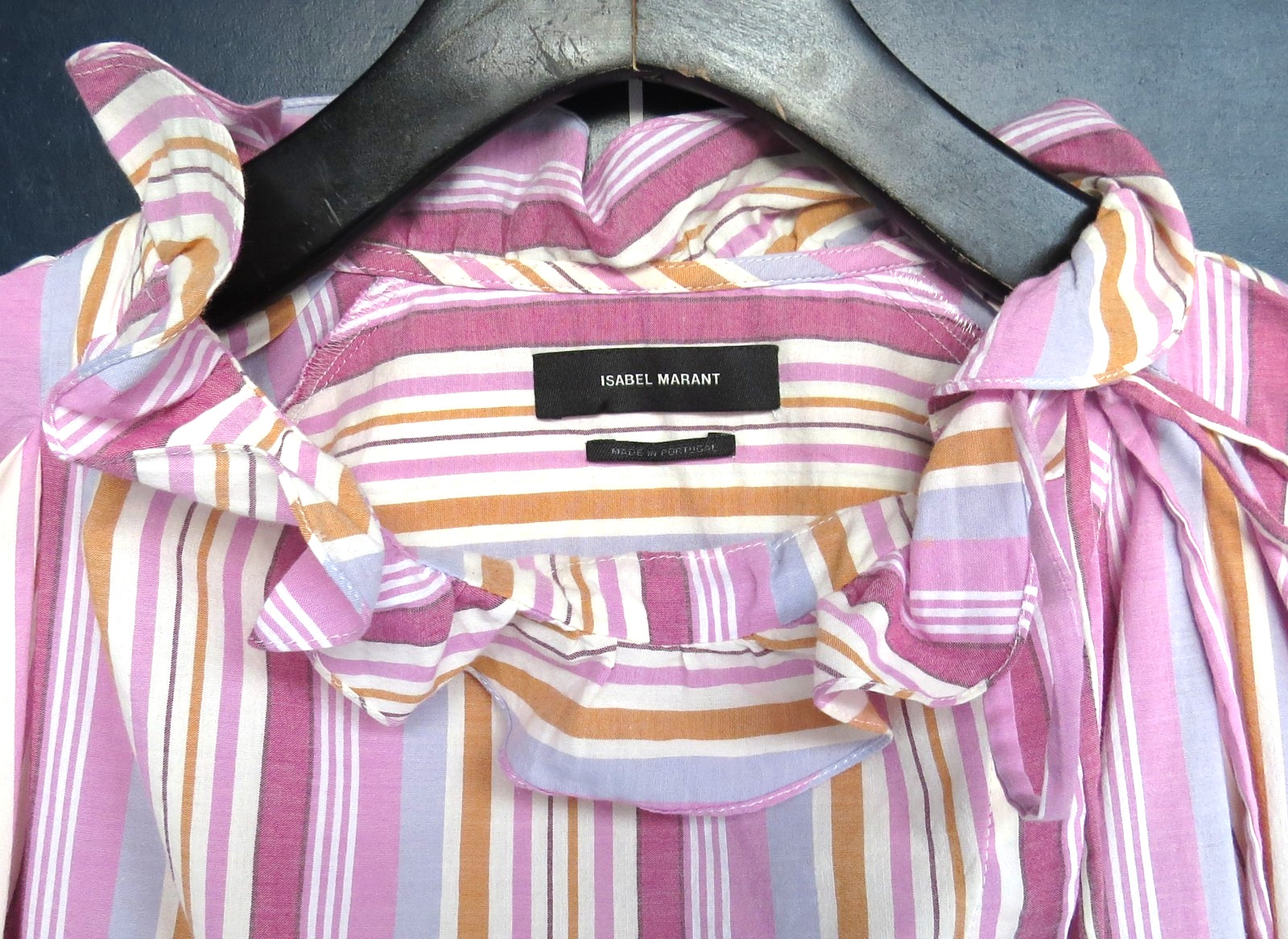 ISABEL MARANT Therese striped pink cotton ruffle shirt FR 34 US 2 XS