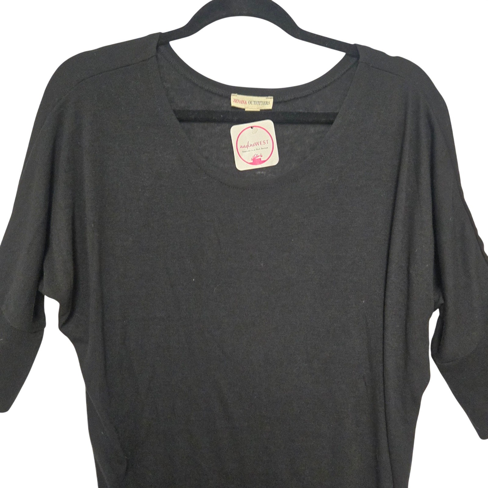 Zenana Outfitters Black Dolman Sleeve Ruched Tunic Top HW-2183 Large NEW